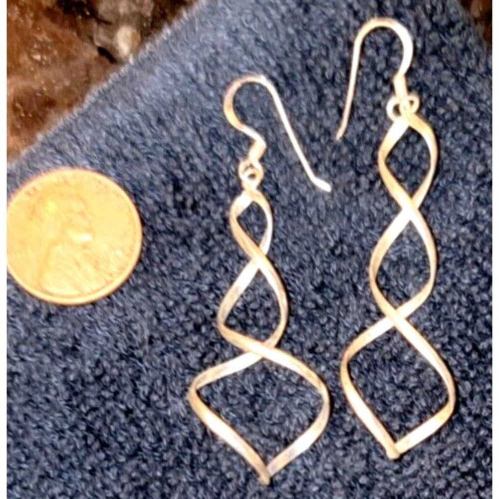 925 Sterling Silver Infinity Swirl Twister Hook Drop Earrings Boho Twee